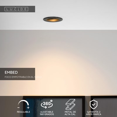 Lucide EMBED - Foco empotrable en el suelo - Ø 9,1 cm - 1xGU10 - Negro